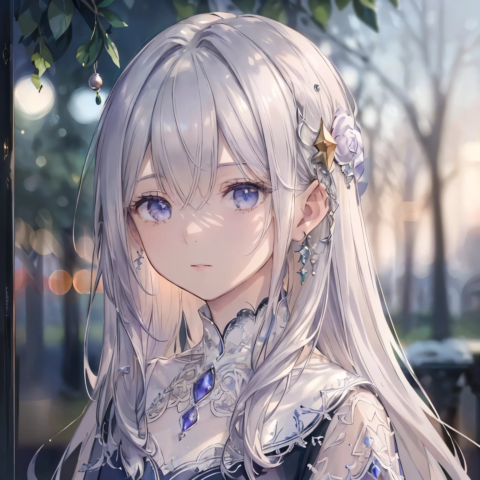 High definition RAW color art, animation,sculpture, silver marble skin, (((Highly detailed and elegant))), magical atmosphere, (fine skin, texture (intricately detailed, small details, super detailed), Crimson moonlight, Depth of the bounds written, Bokeh, silky touch, beautiful eyes, big christmas tree, hyper detail, Matte Drawing, pastel purple, think back