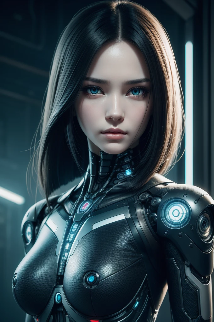 Centered portrait of an ultra detailed Mechanical Cyberpunk Female Android, looking into the camera, intricate, elegant, super highly detailed, smooth, sharp focus, no blur, no dof, extreme illustration, Unreal