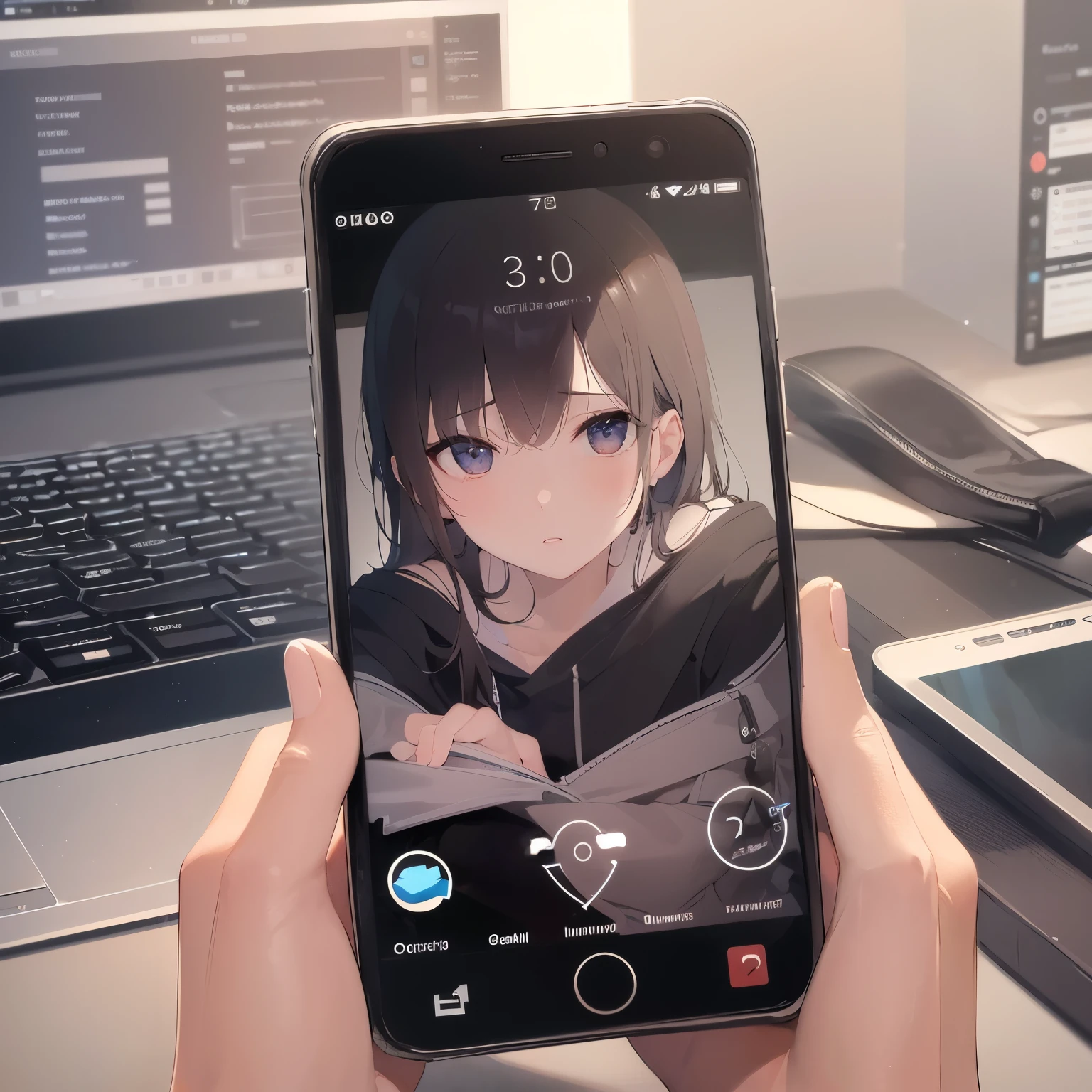 pov hand, smartphone, Incoming call screen、