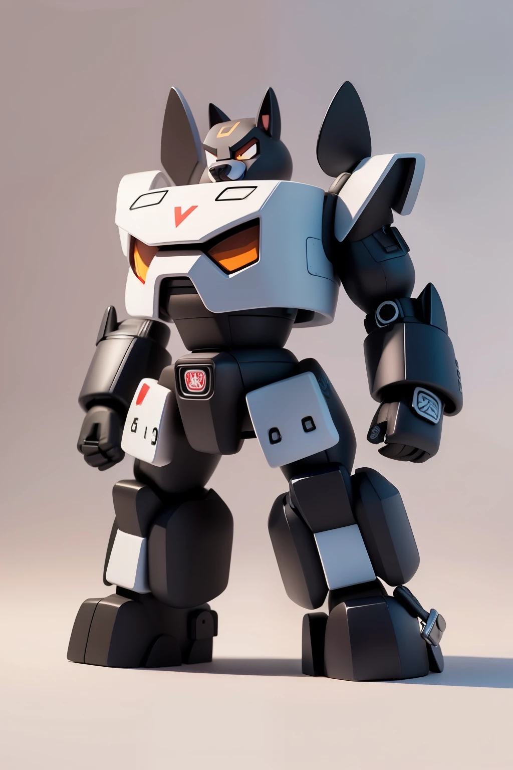 (Hand drawn cartoon style)，(No shadow effect)，(best qualtiy)，A dog animal that looks like a Transformer，Q version image