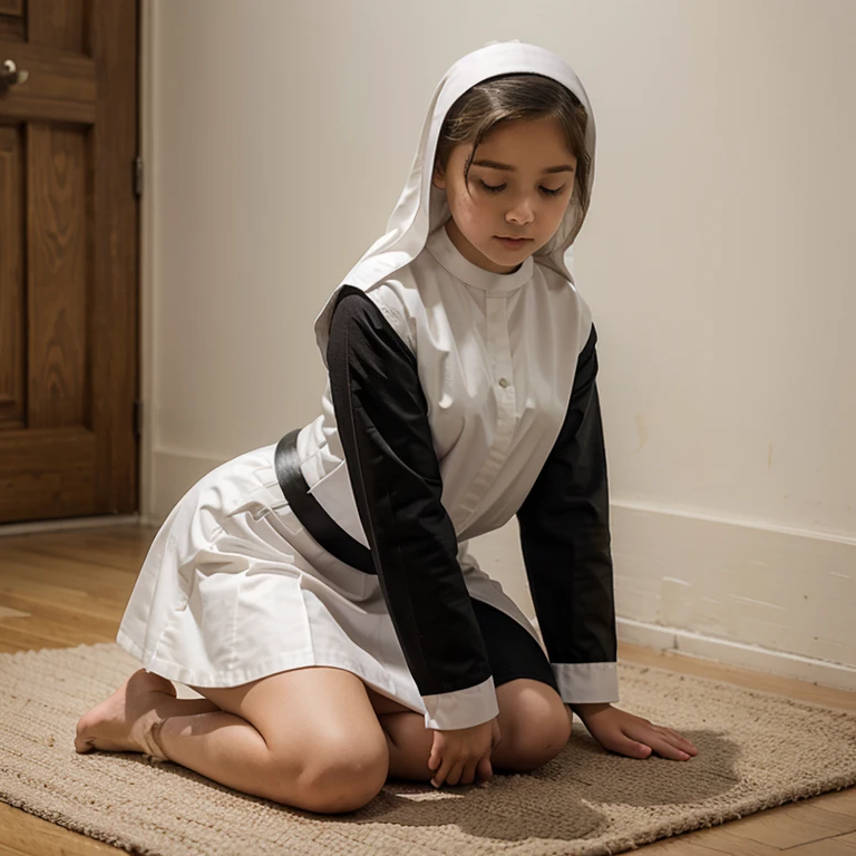  girl dressed in a very short nun&#39;s outfit kneeling praying 