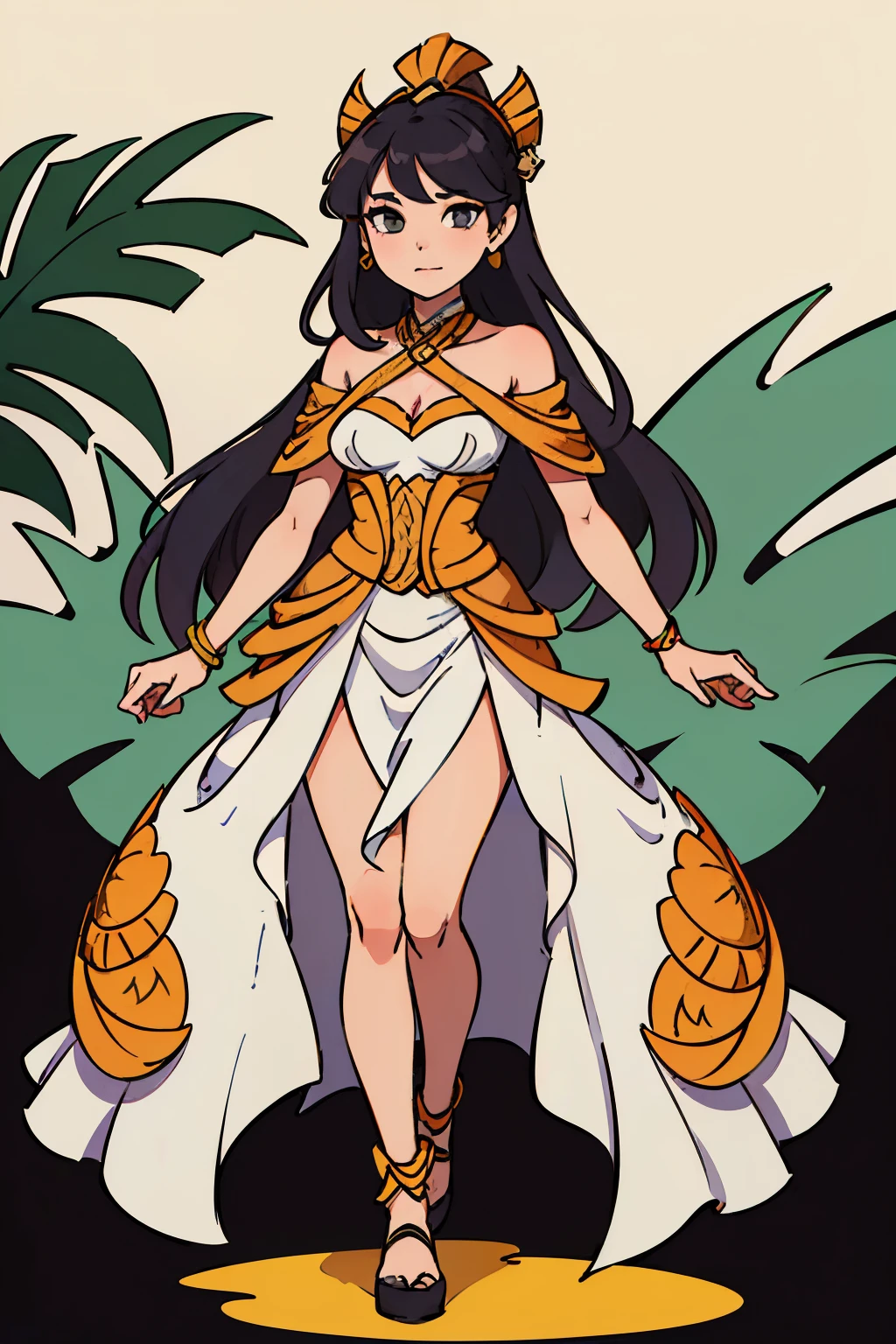 fashion design full body of a woman model showing the Ati-Atihan gown using abaca cloth, pineapple fabric, and shells