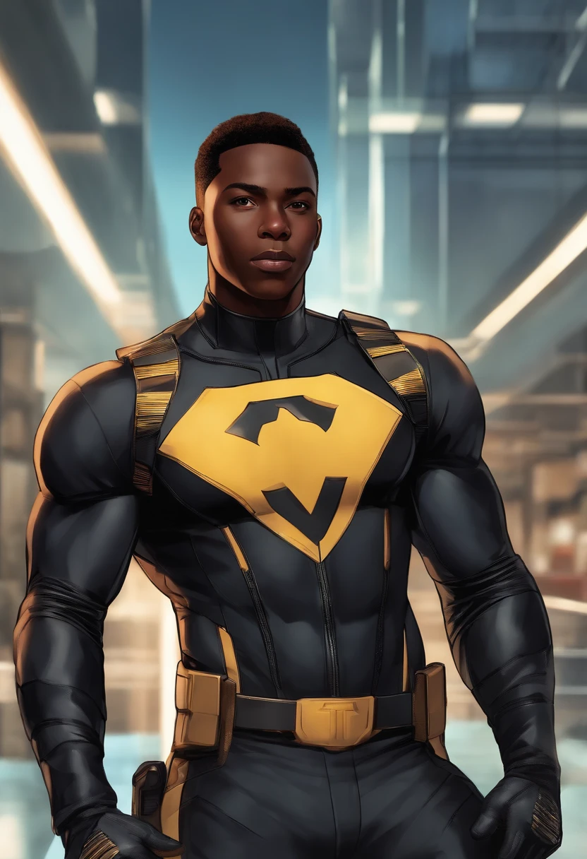 Black boy in a x man suit, super athletic body,best art portrait ever, super detailed, very handsome, random background.