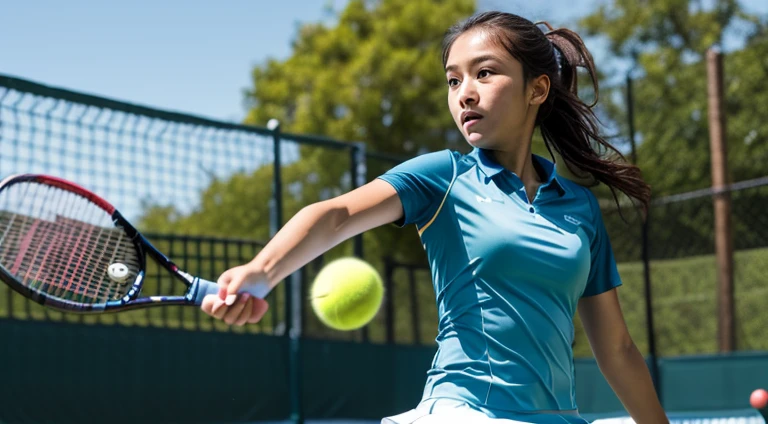 tennis, 1 girl, 1 racket, natural swing