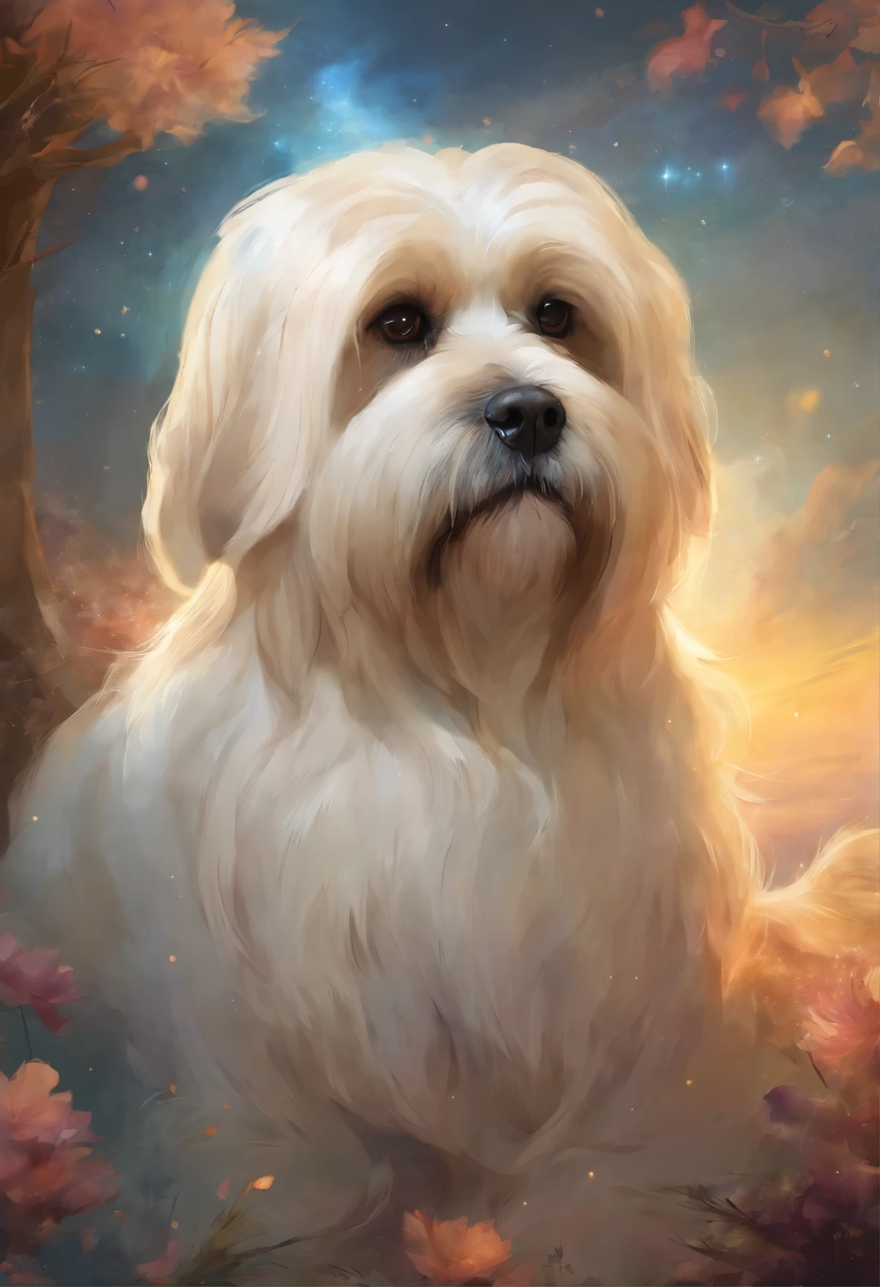 perro lhasa apso , pelo largo y blanco
