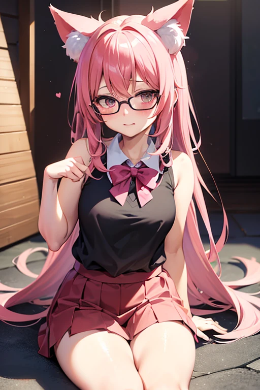 Holding a churro、Pink haired anime girl with glasses, Crisp, crisp RPG portraits, nyaruko-san, gapmoe yandere, Neferpitou, anime moe art style, cute realistic portrait, Portrait of a Girl, nekomimi, female protagonist 👀 :8, April rendering, anime girl with cat ears, Portrait Gap Moe Yandere Grim Dark