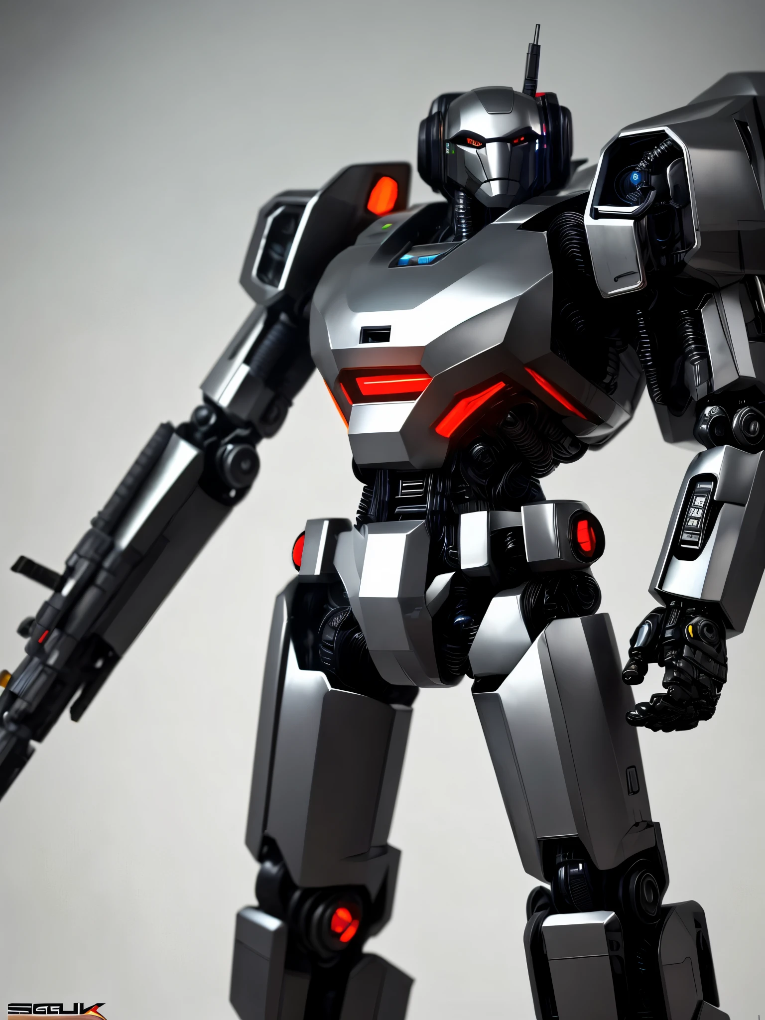 a close-up of a toy figure of a robot with a gun, cyberpunk statue, Detailed humanoid, cybernetic and highly detailed, cyberpunk robot, high resolution rendering, High detail iconic character, in game capture 3d rendering, Escultura 3 D octano render 8 K, homem ciborgue, Cyborg Robot, hard surface model, 8k 3D rendering character art, conceptual robot