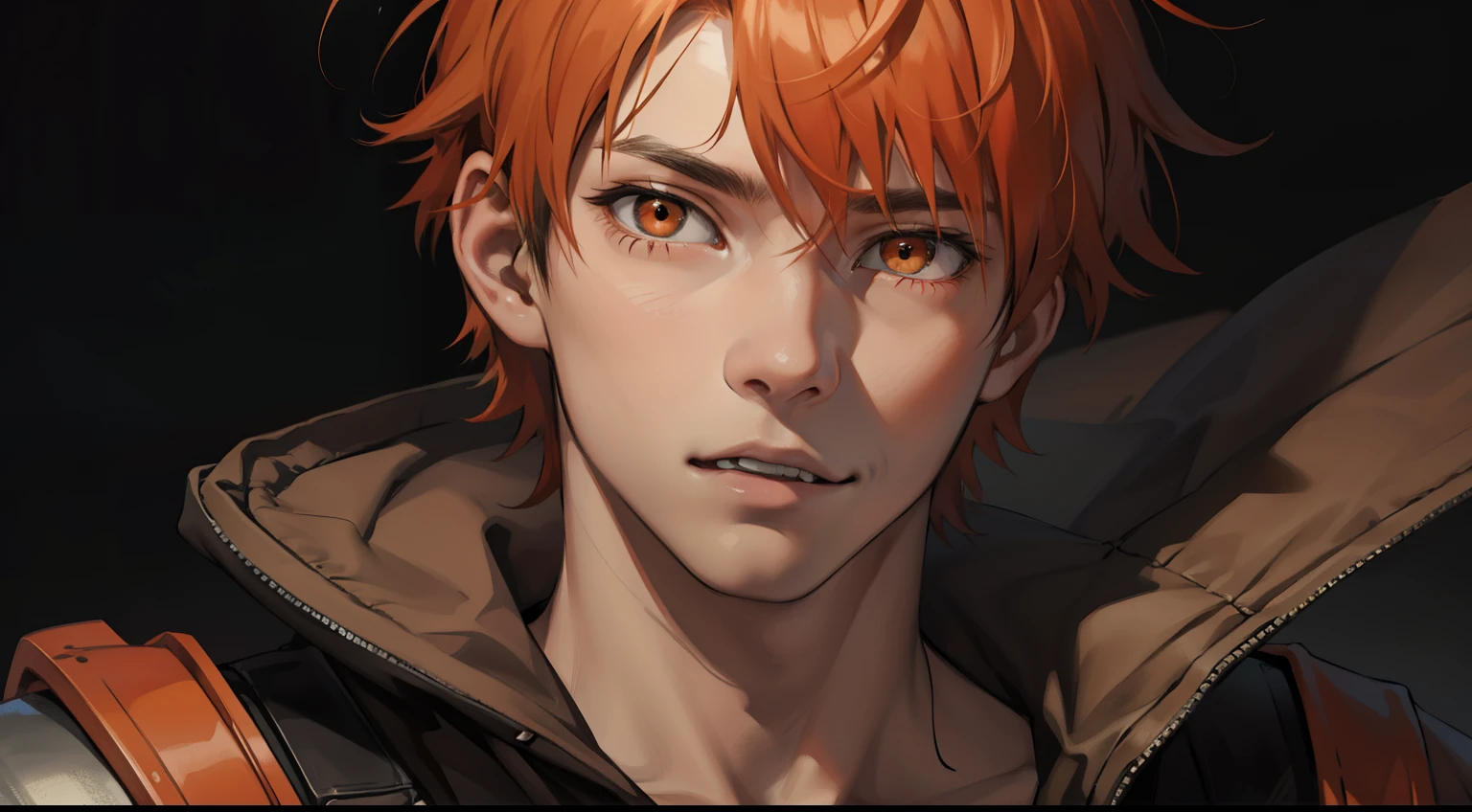 orange hair orange eyes young boy  is surprised