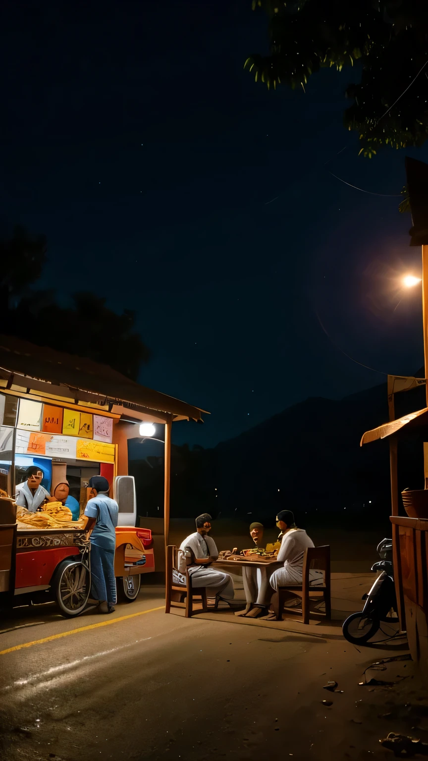 a portrait of an group of Indian gang enjoying their food at a road side stall