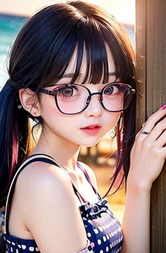 highest quality, RAW Photos, Realistic, face, Incredibly ridiculously beautiful girl, cute, Long Hair,ponytail，Glasses，Depth of written boundary, High resolution, 超detailed, detailed, Very detaileded, extremely detaileded eye and face, Sharp pupils, Realistic students, Sharp focus, Cinema Lighting, flat breasts, small breasts, small,( small bust: 1.2), small bust, (slim, small, flat, small), thin, Delicate and sexy collarbone, (White shirt:1.2), (Lifting ワイシャツ to show off a small white bra:1.5)))，((Esbian all over))，