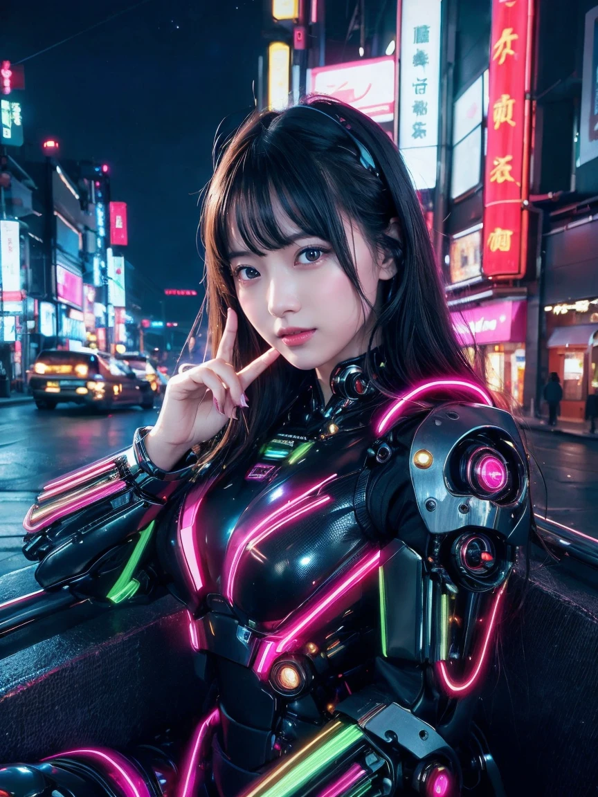 最high quality, masterpiece, 32k、Super detailed、realistic、1 girl, japanese woman、cute face, (photo actual:1.3), edge lighting, (high detail skin:1.2), 8K超High resolution, Single-lens reflex camera, high quality, High resolution, 4k, 8K, Optimal ratio of 4 fingers to 1 thumb, (actual:1.3), cute 1 girl, realistic、Super realistic、32k、Super detailed、masterpiece, 最high quality, beautiful girl, beauty、small breasts, Mecha, beautiful lighting, (neon light:1.2), (night:1.5), cyberpunk costume、sitting,Cyber Neon、future city、Skyscraper、都会のnight、Shanghai、big city、night景、綺麗なnight景
