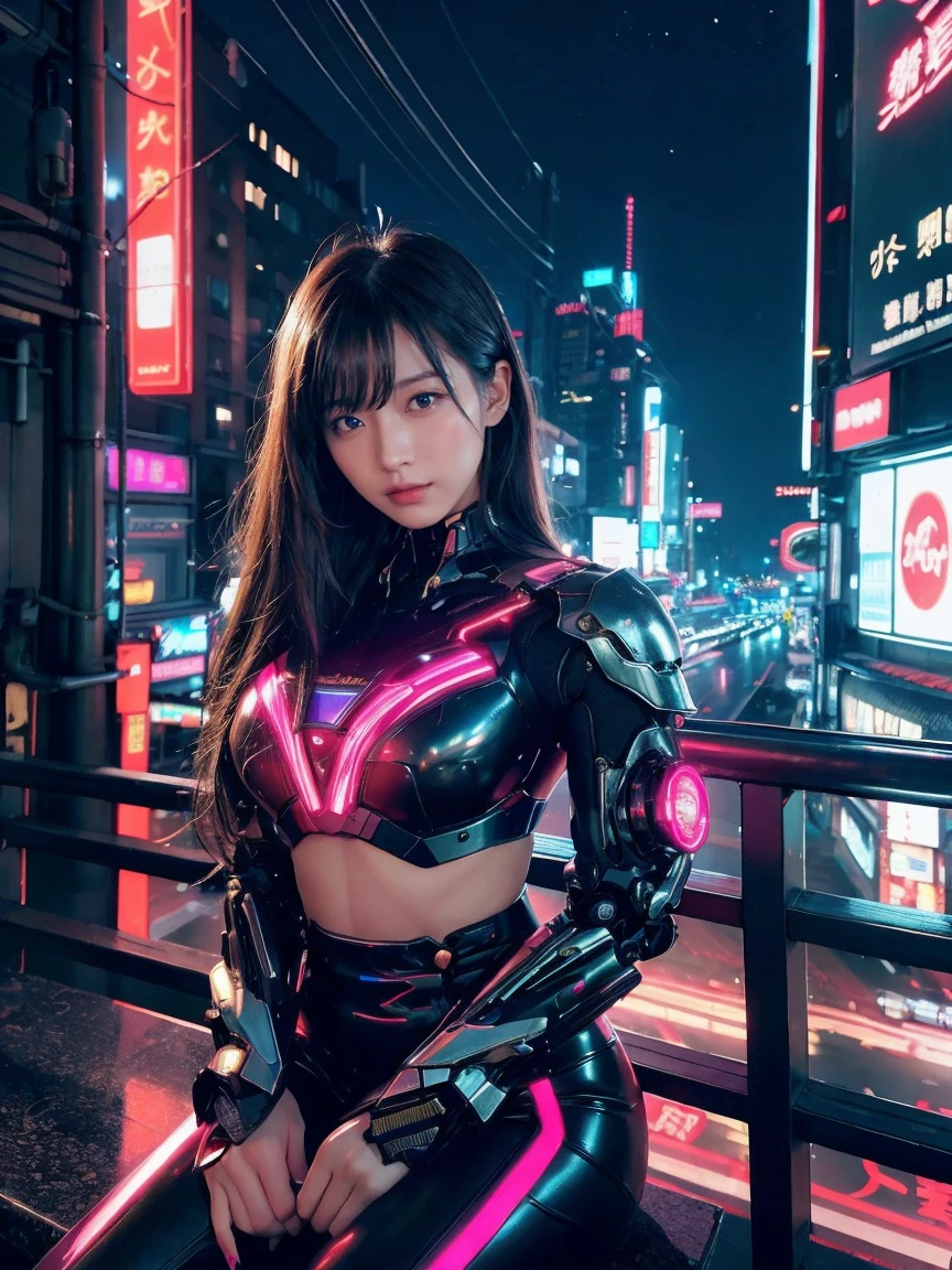 最high quality, masterpiece, 32k、Super detailed、realistic、1 girl, japanese woman、cute face, (photo actual:1.3), edge lighting, (high detail skin:1.2), 8K超High resolution, Single-lens reflex camera, high quality, High resolution, 4k, 8K, Optimal ratio of 4 fingers to 1 thumb, (actual:1.3), cute 1 girl, realistic、Super realistic、32k、Super detailed、masterpiece, 最high quality, beautiful girl, beauty、small breasts, Mecha, beautiful lighting, (neon light:1.2), (night:1.5), cyberpunk costume、sitting,Cyber Neon、future city、Skyscraper、都会のnight、Shanghai、big city、night景、綺麗なnight景