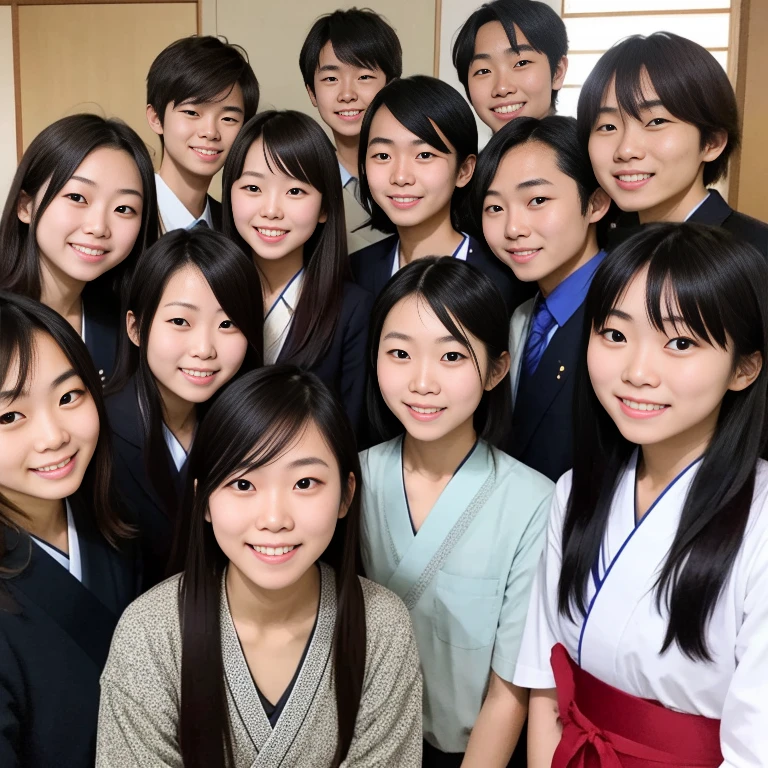 a group of young Japanese people focus on the character