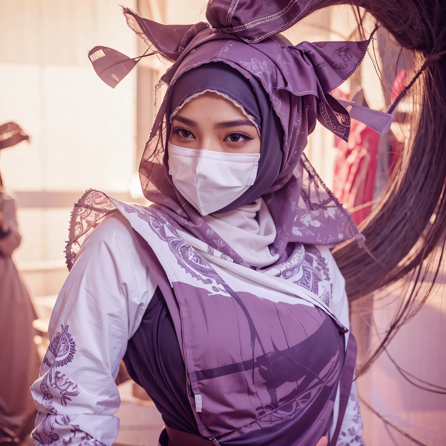 Realistic hijab, use masker mouth