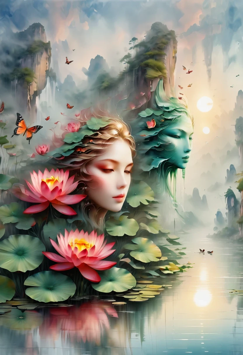 masterpiece, best quality, extremely beautiful reflection, best reflection. (Very detailed CG 8k wallpaper), (best quality), (Best Illustration), (best shadow), Guilin scenery pictures, Realistic morning.