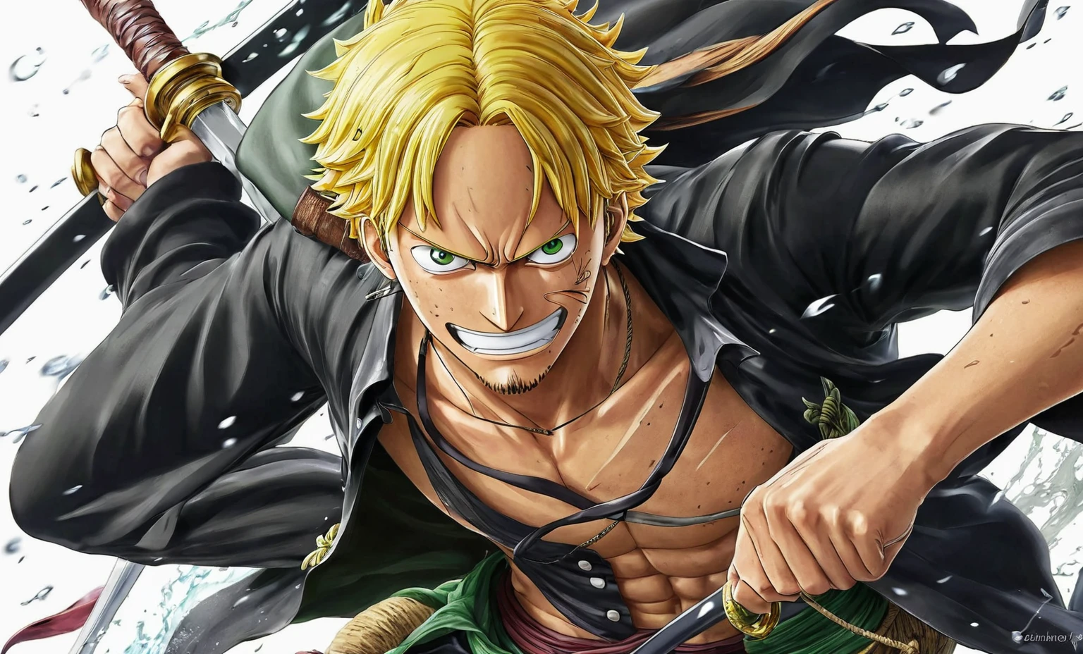 cara de anime com cabelo ruivo e camisa branca segurando uma espada, retrato de Shanks Le Roux, rei dos piratas, best Personagem de anime design, male Personagem de anime, of one piece, sanji, handsome guy in demon slayer art, anime homem bonito, estilo de arte of one piece, Personagem de anime, roronoa zoro, luffy engrenagem 5, detailed Personagem de anime art