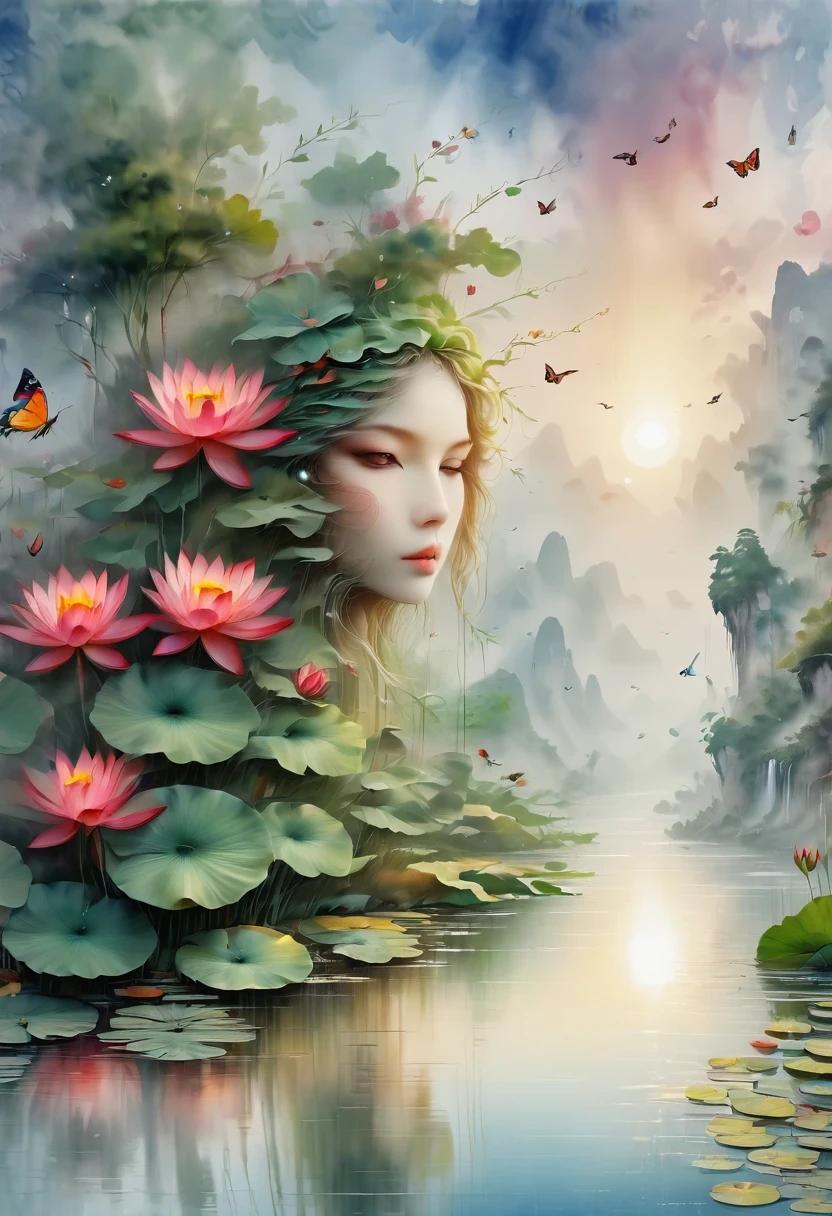 masterpiece, best quality, extremely beautiful reflection, best reflection. (Very detailed CG 8k wallpaper), (best quality), (Best Illustration), (best shadow), Guilin scenery pictures, Realistic morning.