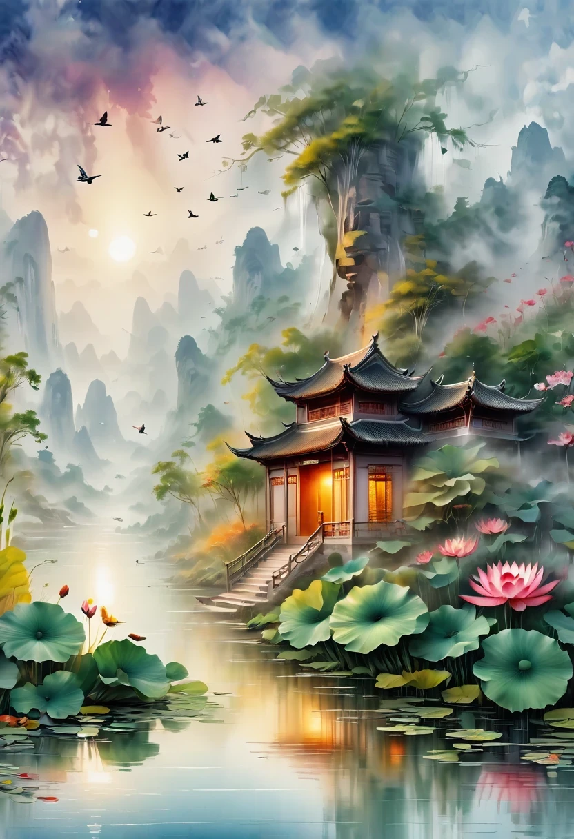 masterpiece, best quality, extremely beautiful reflection, best reflection. (Very detailed CG 8k wallpaper), (best quality), (Best Illustration), (best shadow), Guilin scenery pictures, Realistic morning.