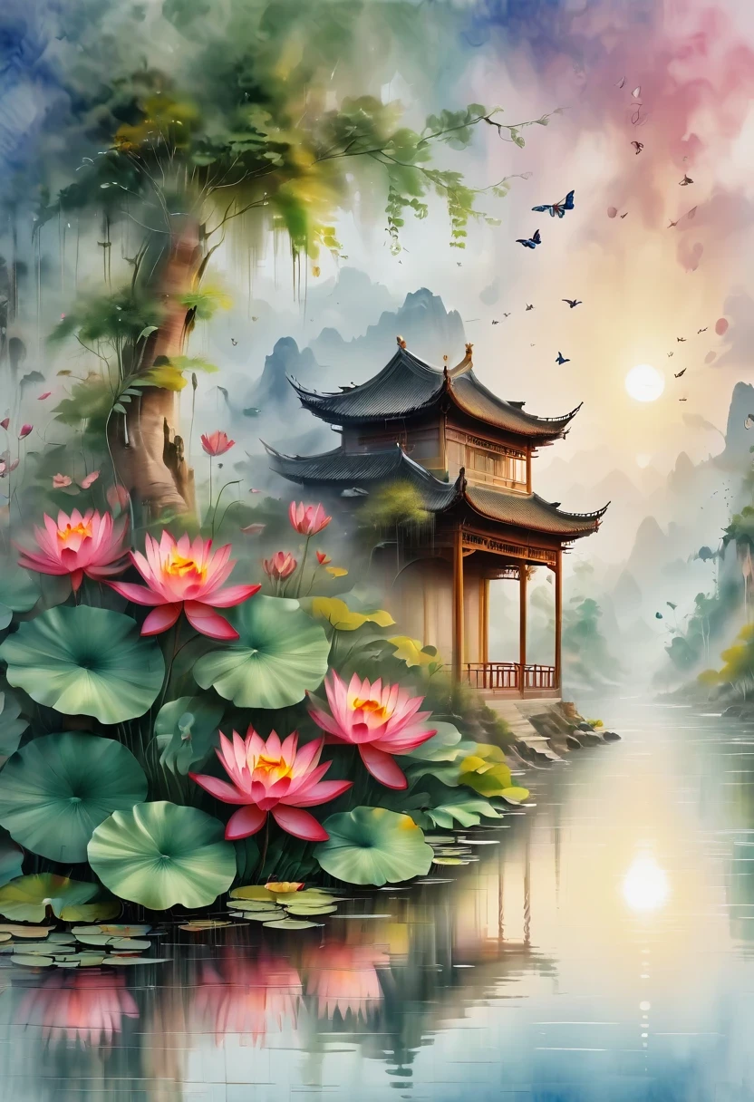 masterpiece, best quality, extremely beautiful reflection, best reflection. (Very detailed CG 8k wallpaper), (best quality), (Best Illustration), (best shadow), Guilin scenery pictures, Realistic morning.