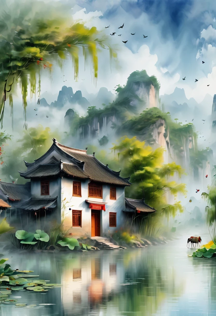 masterpiece, best quality, extremely beautiful reflection, best reflection. (Very detailed CG 8k wallpaper), (best quality), (Best Illustration), (best shadow), Guilin scenery pictures, Realistic morning.