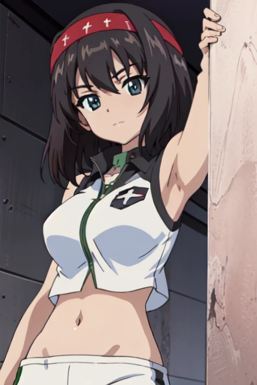 highest quality, masterpiece, High resolution, ((alone)), {Hiei_Kantai Collection:1.15},  ((Perfect hands, Perfect Legs, Perfect Anatomy)), ((オレンジ色hair)), hairband, headgear, Non-traditional_Miko, smile, blush, green_eye, Inverted up_hair, (One Girl), Dependent_sleeve, Office Background, (panties), (bra), (Flashy underwear), lingerie