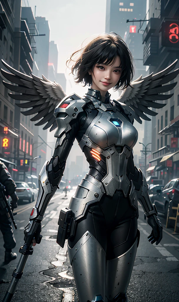 masterpiece,(bestquality),highlydetailed,ultra-detailed,1girl,(mechanicalwings:golden,glowingeyes:blue,silverarmor:1.2,elongatedears:0.8),(cyberpunkcity:1.5,weapon:energyblade),(fantasylandscape:1.2,natural lighting:1.5,confidentexpression),(panorama:1.2),mecha, smile,angle,Angels, wings,