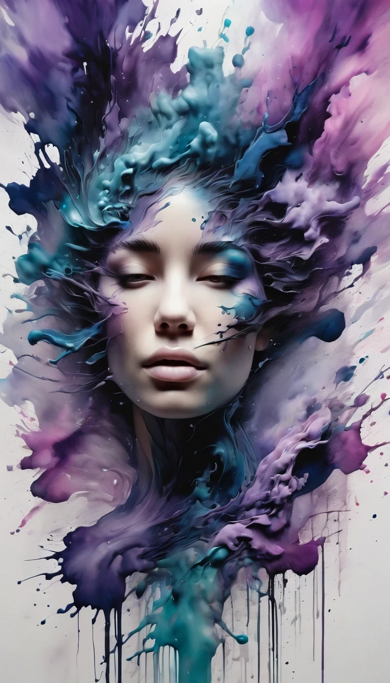 Colorful beautiful woman: Black ink flow: 8k resolution photorealistic masterpiece: author:Aaron Hawkey and Jeremy Mann: Complex and detailed fluid gouache painting: author:John Baptist Monger: calligraphy: acrylic fiber: watercolor art, Professional photography, natural lighting, Volumetric lighting minimalist photo illustration: author:Marton Bobzeit: Intricate 8k resolution concept art, complicated, elegant, Broad, fantastic