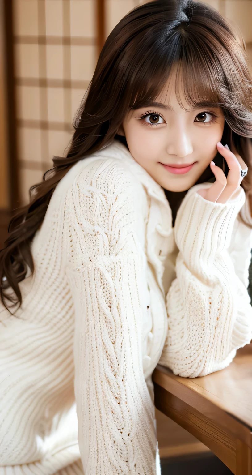[masterpiece] table top, highest quality, shape, Highly detailed and finely crafted, High resolution 8K wallpaper, Japanese style,
Dynamic and beautiful form, Sharp features, Full body image of a 20 year old girl wearing winter clothes, oozing ??? appeal,
Wavy hair flows softly around the face, cute expression, natural color lip, bold, Sexy pose with a seductive smile,
Harajuku fashion aesthetics, exuding confidence and charm, [masterpiece]
