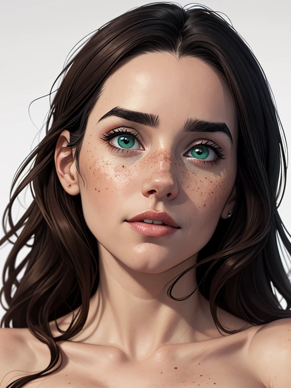 Character style illustration style completely naked breasts showing breasts size fear largeCartoon Name: Isabella Cruz white background medium breasts face with freckles Jennifer Connelly actress strong contours Physical description - long straight hair, dyed a vibrant brown that contrasts with their pale skin.
- His eyes are an intense green, reflecting a mix of curiosity and determination.
- Ela tem uma estatura baixa, with a slim and agile figure, evidenciando sua agilidade e destreza.
-fundo branco
Design de personagens de retrato, beautiful digital illustration, retrato de alta qualidade, Arte em quadrinhos, Corpo inteiro sensualizando ou pelada