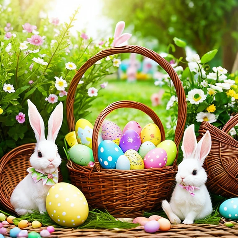 Easter、Egg、cute、rabbit、fairy tale、alice in wonderland、Basket made from vines