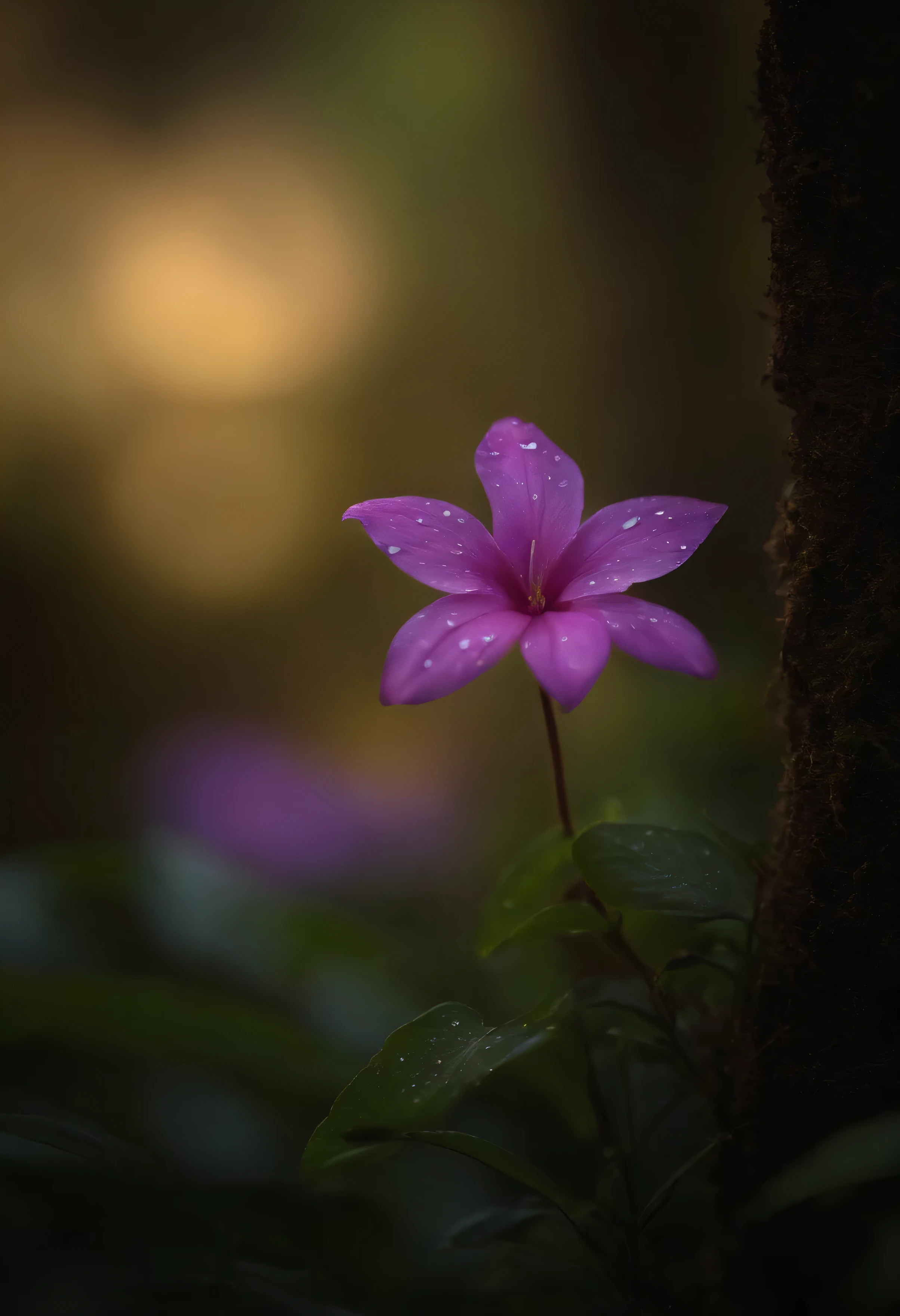 close-up de uma raposa em uma floresta encantada, noite, vaga-lumes, Volumetric Haze, Halation, flor, dramatic atmosphere, Centralizado, thirds rule, 200mm macro launch 1.4T