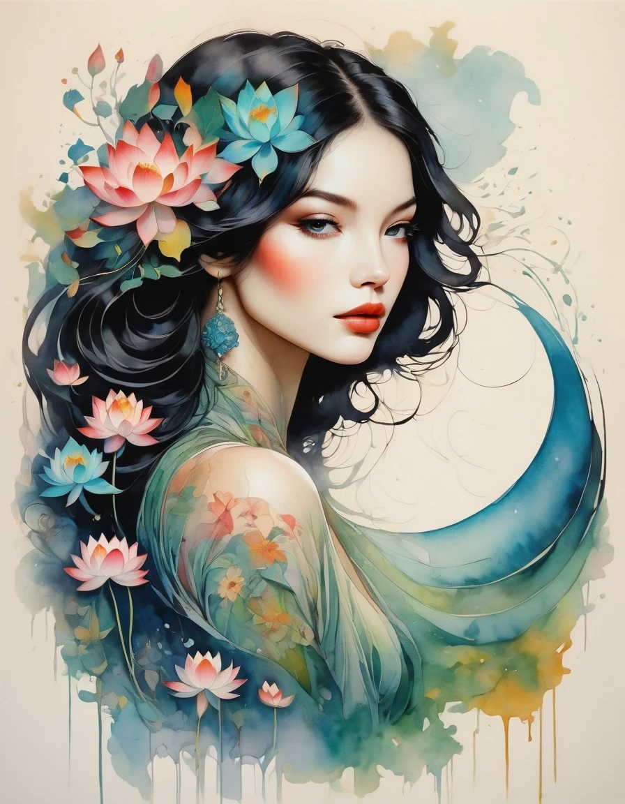 nude girl art, Full tattoo, (Masterpiece, Top quality, Best quality, Official art, Beautiful and aesthetic: 1.2), (1 flower), full body, Extremely detailed, (Fractal art: 1.3), Colorful, More detailed , “ Best Quality”, “Masterpiece, slight smile, open legs, view of pubic hair, 1 sexy girl in transparent forest clothes, exposed breasts, open transparent t-shirt, tattoos of mandalas and flowers, Best quality, black hair fused into the flow of water, naked girl, beautiful visible pubic area, small breasts visible, pond of water in the garden, tattoos of mandalas and flowers on the naked body, old floating clock, lamp, lantern, skin wet with water, ( (floating bed in pond)), ((beautiful girl lying in bed)), fantasy, view from above, legs open, crystal clear water showing stone bottom, (((girl sleeping in bed, floating bed in pond water))), lotus flower, lotus flowers, realistic oil painting, visible pencil drawing strokes, closed eyes with long eyelashes, magical princess dream, night light with lamps, wlop artistic style,
