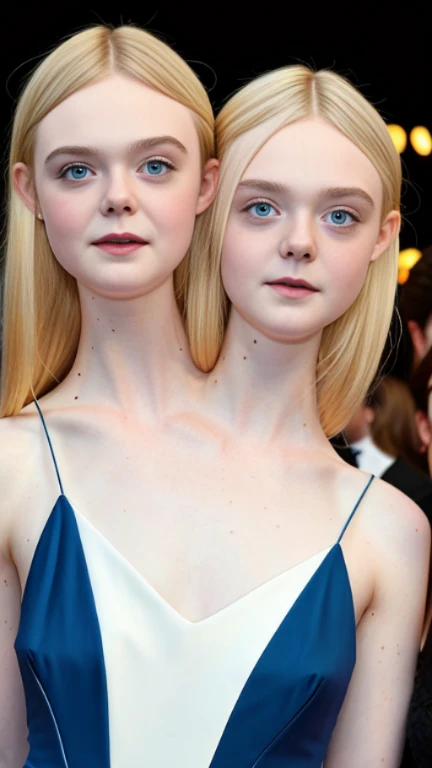 two women with blonde hair and blue eyes posing for a picture, beautiful gemini twins, beautiful gemini twins portrait, elle fanning), similar to malfoy, dakota fanning, elle fanning, sisters, pale fair skin!!, with a twin, taken in the early 2020s, merge, siamese twins