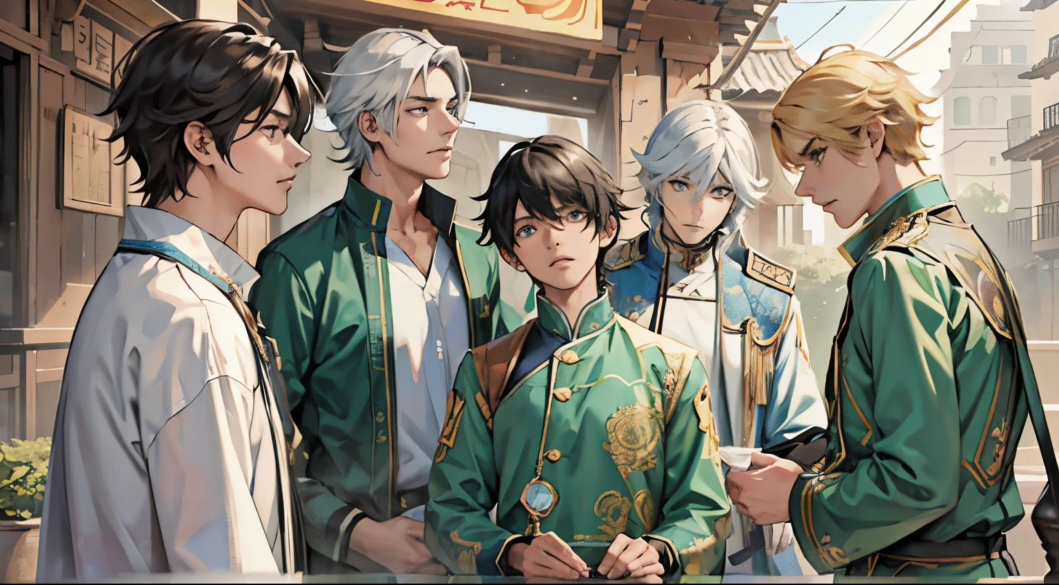 /imaginar pronto: Un grupo de propietarios, looking confused. Una persona hablando sola, puzzled and rubbing his head, with a look of confusion and incomprehension, por Manhua --niji 5