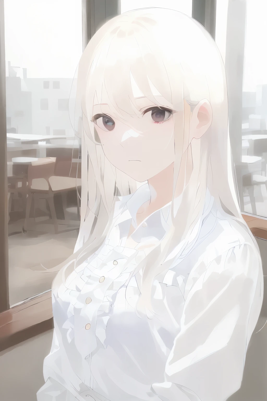 Wearing a white frilly blouse、wearing white clothes
