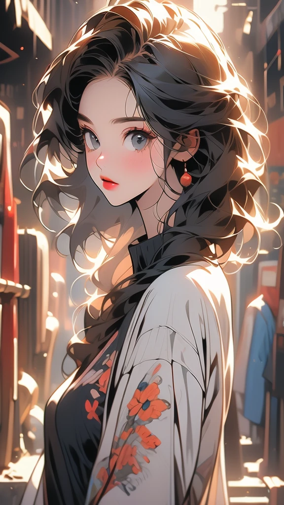 A cool NY fashion girl influenced by nostalgic and inorganic mode fashion., medium hair, blurred background, An empty alley in New York