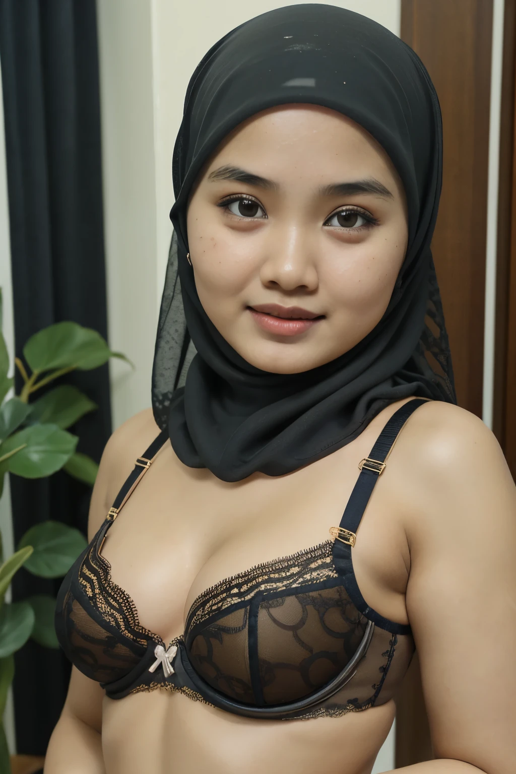 ((Open mouth)), Naked singlet (((HIJAB MALAY GIRL))), masutepiece, High quality, UHD 32K, Realistic face, Realistic skin feeling , A Japanese Lady, ***********, , Very cute and baby-like face, (((FLAT CHEST))), (MATRIX WORLD), ((look In front  at the camera and SADNESS)), ((())), (((CUTE GIRL))), ((BROWN LIPS)), ((LIGHT BLACK LACE)), ((CHUBBY)), (undress, bra,