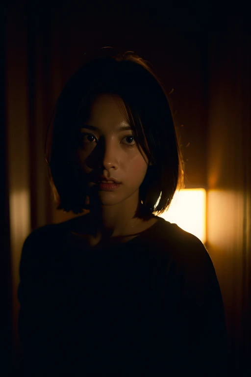 one-girl,deep dark background,Cinematic lighting,