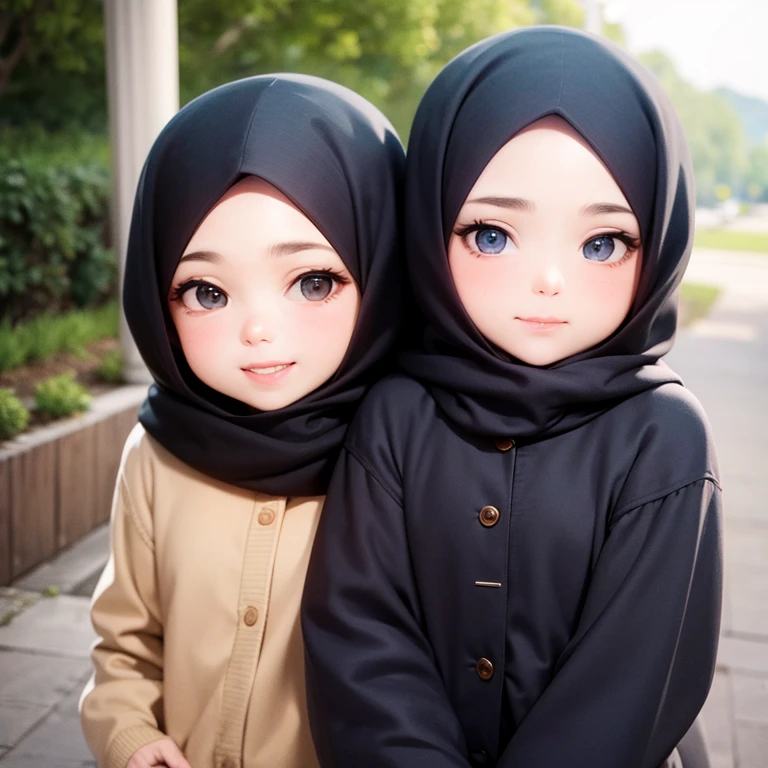 Two with hijab smile in front of camera