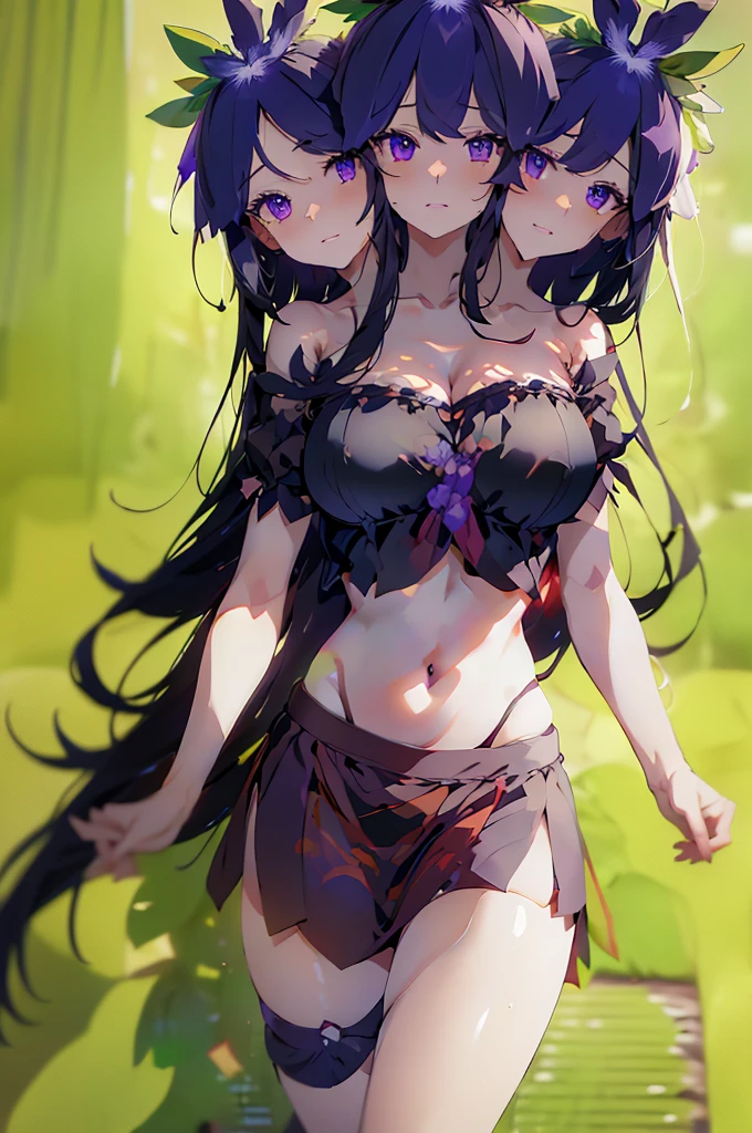 (masterpiece, best quality), best quality, best resolution, (ultra-detailed), (3heads:1.5), 1girl, (hisami yomotsu:1.3), masterpiece, best quality, ultra quality, ultra resolution, purple top, crop top, ((stomach)), midriff, ((groin)), purple skirt, normal ears, shackles, jet-black hair, very long hair, wavy hair, sidelocks, purple eyes, very detailed eyes, parted lips, open belly, sweat, cute, toned belly, hand on own chest, eyelashes, (25 year old woman:1.3), (masterpiece:1.5), (best quality:1.5), (beautiful detailed), extremely detailed CG, extremely delicate and beautiful, depth of field, (finely detailed face), (perfect details:1.2), (mature female:1.3), wide pelvis, slender, large veiny breast, 16k resolution, highres very high quality, very high definition, extremely detailed, masterpiece, jet-black hair, long hair, alluring presence, braid, short skirt, close up, big tits, young, NSFW,