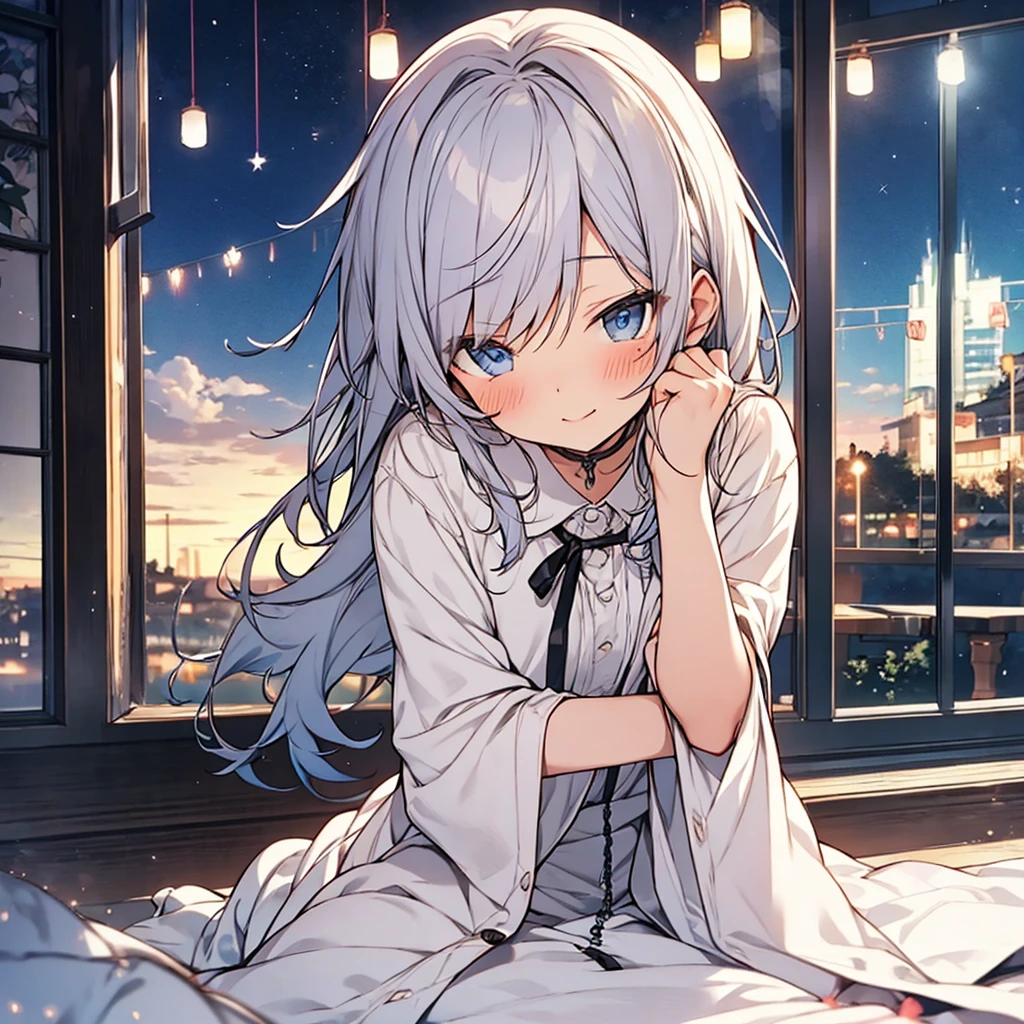 kawaii shota,black long loose hair,slut style night wear with light blue,