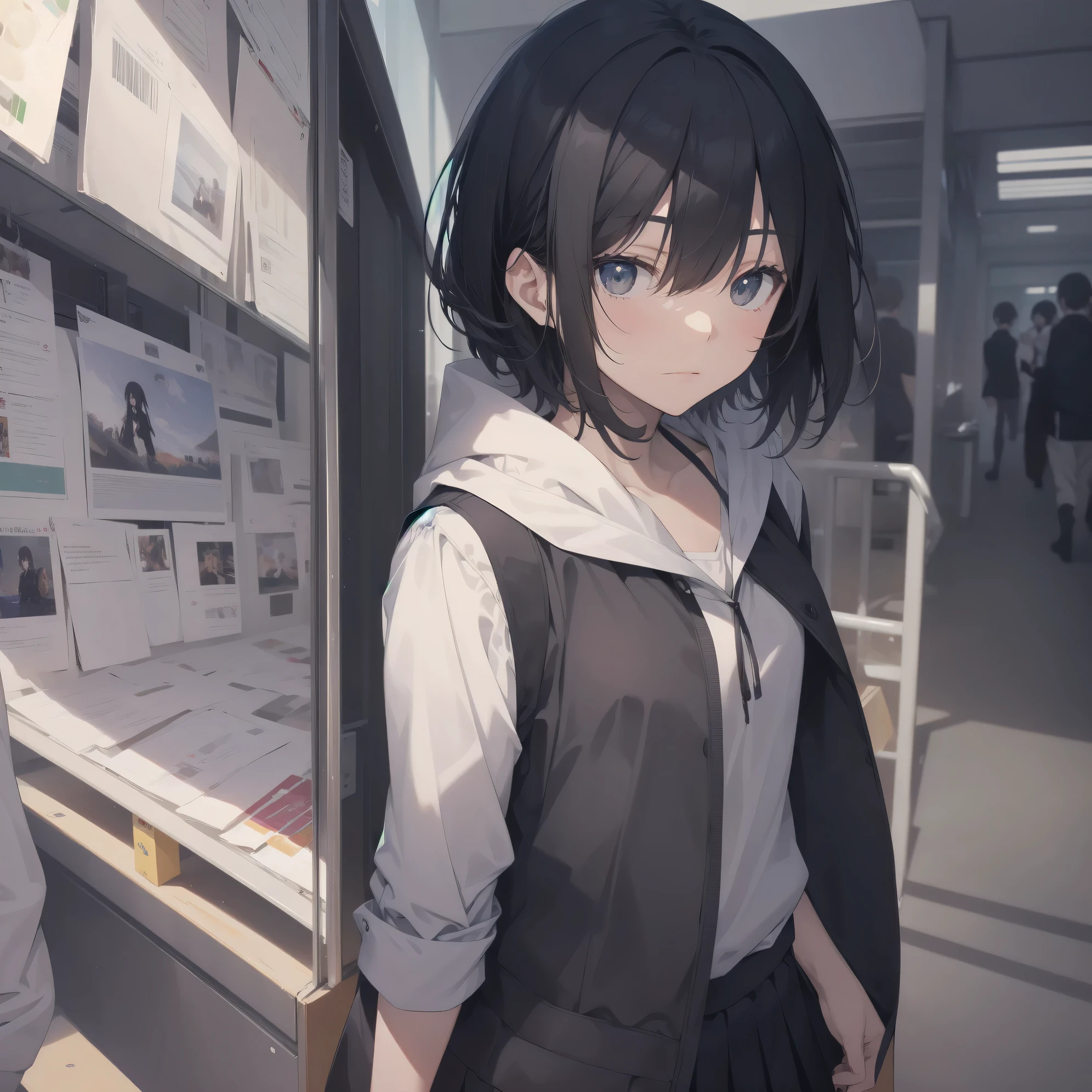 ultra-absurdres-Top quality by artist God, ultra-detailed, high resolution, anime moe artstyle, best anime 8k konachan wallpaper, pixiv contest winner, perfect anatomy,break, 1girl, (Please draw a girl walking sleepily to school alone. )break,(Solo,little female, 13-year-old:1.3),Full limbs, complete fingers,a junior high school student, Attractiveness of immature bodies, (very short hair), short cut, flat chest, , small butt, small black eyes, beautiful detailed eyes, well-proportioned iris and pupils, expressive eyes, highres detailed hair, soft expression, school_uniform, white shirt, pleated skirt,(Detailed Lighting), (Detailed background), in the School commute route. break,super detailed skin, Best cinematic lighting powered by famous artist, 8k,beauty illustration,photoshop_(medium),very aesthetic,break,((artist:fujiyama )), artist:akinashi_yuu ,artist:oyari_ashito ,artist:kantoku ,