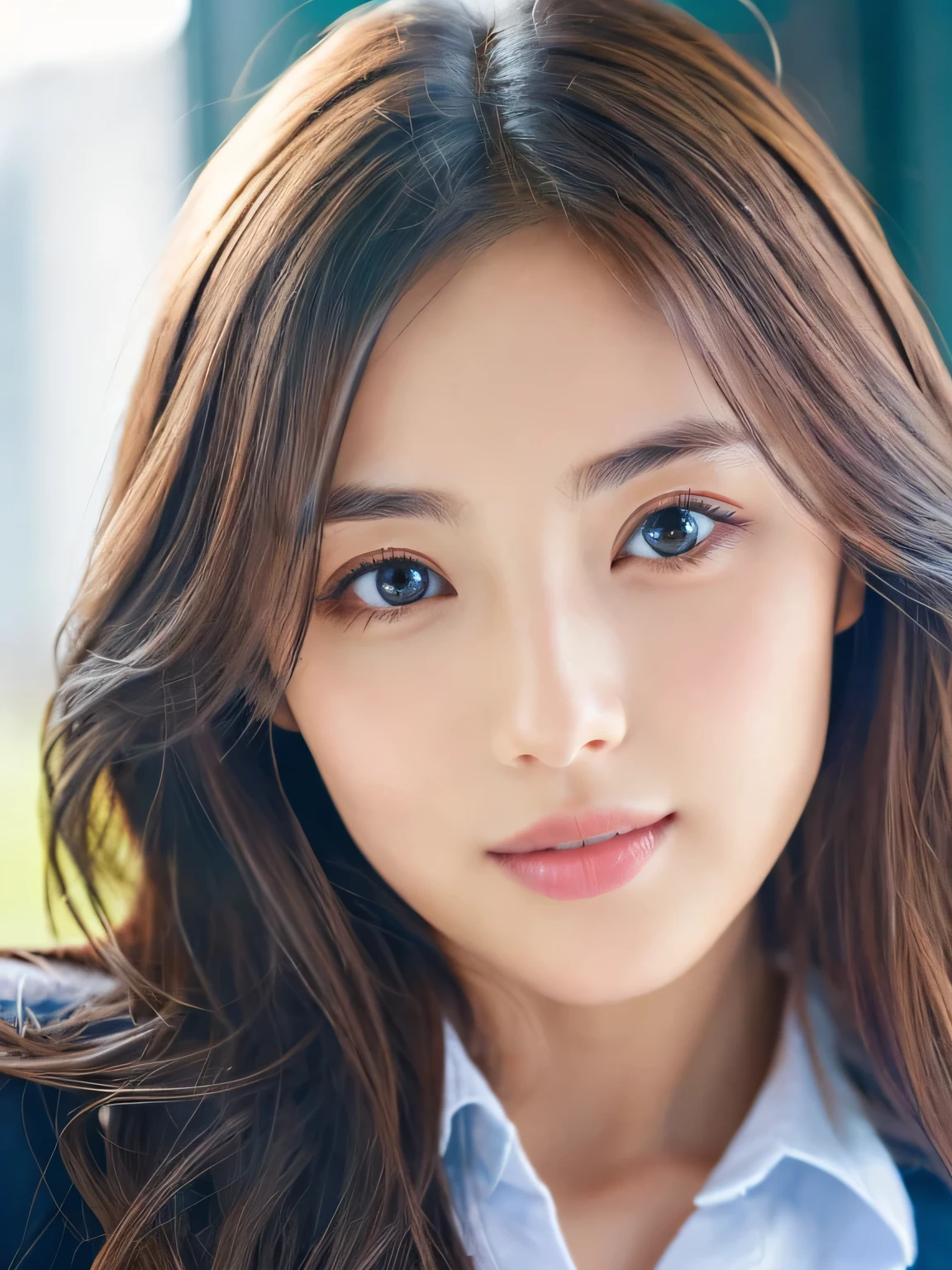 (((32k,high details,high detail、masterpiece,attention to detail,alone))),Raw photo & realistic atmosphere,beautiful dark blue eyes,detailed mouth,glossy lips,thin eyebrows,fine eyes、Soft white skin that shines in every detail、her deep black eyes are so beautiful,lip details、very beautiful face,very well-shaped face、lifelike face,shining beautiful lips,beautiful eyebrows,infinite reality, Realistic young gravure idol,she'she'she'she'she'she's a very cute woman , young gravure idol, young gravure idol, Very beautiful and cute 21 year old beautiful girl,incredibly beautiful and classy,21 year old beautiful girl,natural soft light,(shiny hair,,Beautiful and kind eyes:1.5),gentle smile,well-shaped chest,medium long hair,tie hair,beautiful posture,no makeup,think ahead,bikini,Ocean,