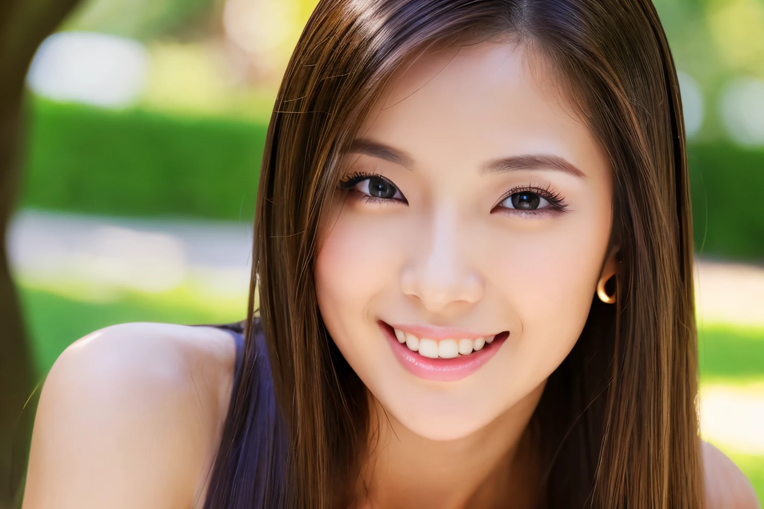 young、beautiful、female announcer、shaped face contour、long hair、brown hair、Fine iris、Elegant、erotic face、glowing skin、juicy lips、an open seductive smile、thick eyelasheodel body shape、earrings、blush、black mini skirt、perfect lighting、perfect shadow、perfect anatomy(((masterpiece))), ((highest quality)), ((Super detailed)), (CG illustration), (非常に邪悪でbeautiful)), (Cute Desktop Face),