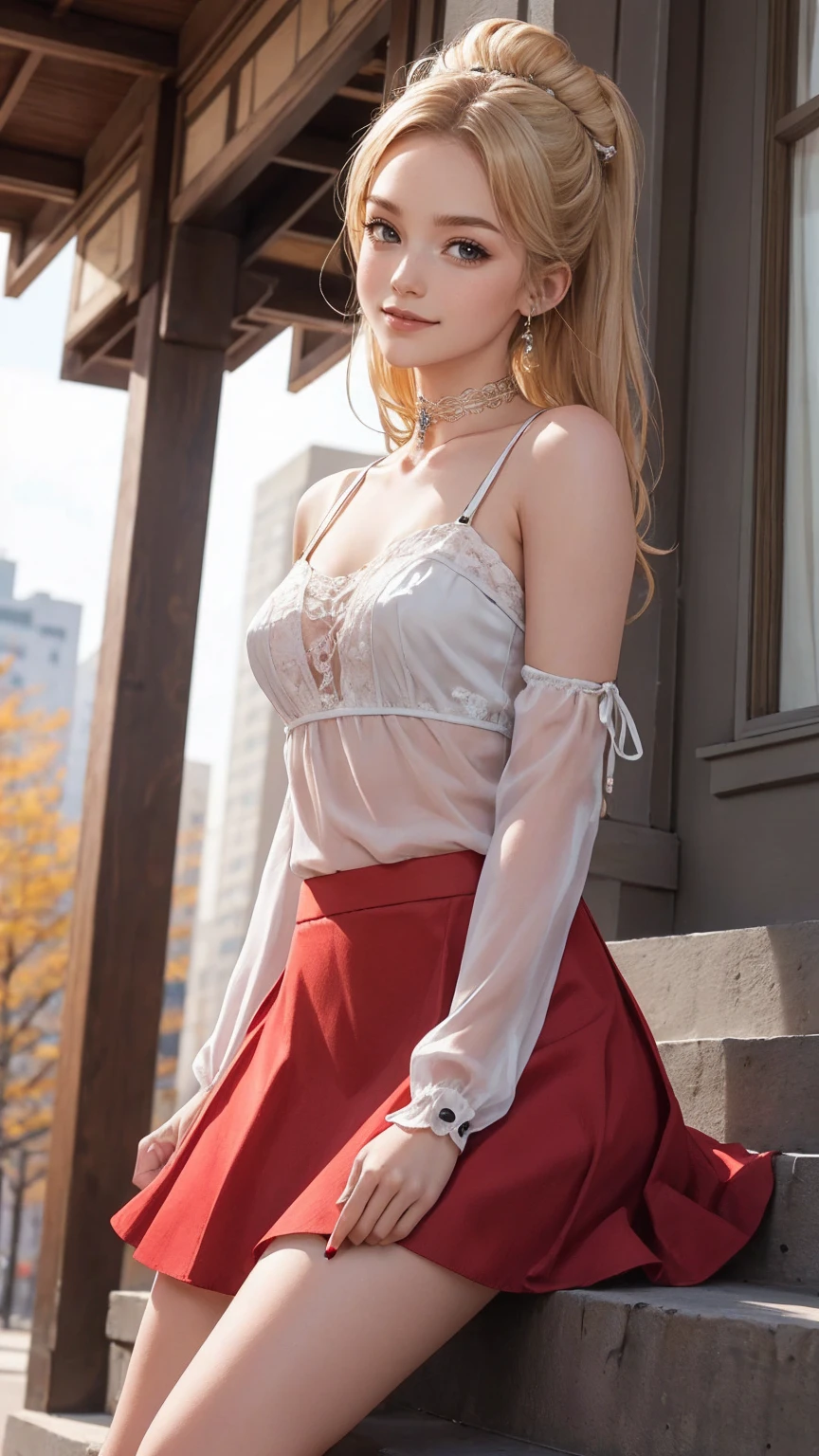 top quality work,Actual work,Ultra Premium Graphics,8K HD CG works,High quality graphics,High-definition CG works,10x pixels,Extremely fine detail:1.1,Advanced Technical Details:1.1 Photorealistic,(Girl sitting on the stairs)Natural light:1.5. Light effects(virtual Light effects:1.8),Wet Long Silver Hair,Silver Hair,Transparent Hair,Hair with attention to detail(premium hair detail:1.1)Clear Eyes,Beautiful double eyelids,Sharp eye makeup, Delicate eyelash makeup, Thin eyebrows, Highly detailed eyes,High nose, Nice red lips, Rose Cheeks, A face with delicate makeup , Cute face, perfectly balanced face,(Advanced Face Detail:1.1),Shiny,Wonderful dress,bright red series,(translucent wet white blouse)、leather mini skirt、girl 、photo shoot,woman'artwork of,Full body portrait,realism,wonderful,My eyes are shining today、(8. She's Wet)),(Sudden rain、Wind),(The wind blows up my skirt),(I can see your panties)、