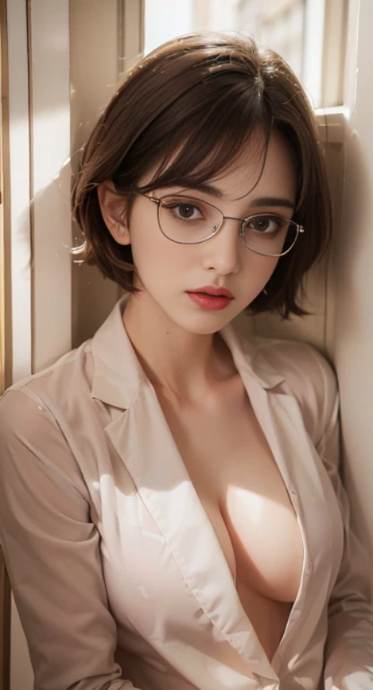 ((highest quality, 8K, masterpiece :1.3)), sharp focus :1.2, beautiful woman with perfect figure :1.4, thin abs :1.2, ((layered haircut, big breasts :1.2)), (Wet white button-up long shirt :1.1), (rain, street:1.2), wet body :1.5, Highly detailed face and skin texture, fine eyes, double eyelid
