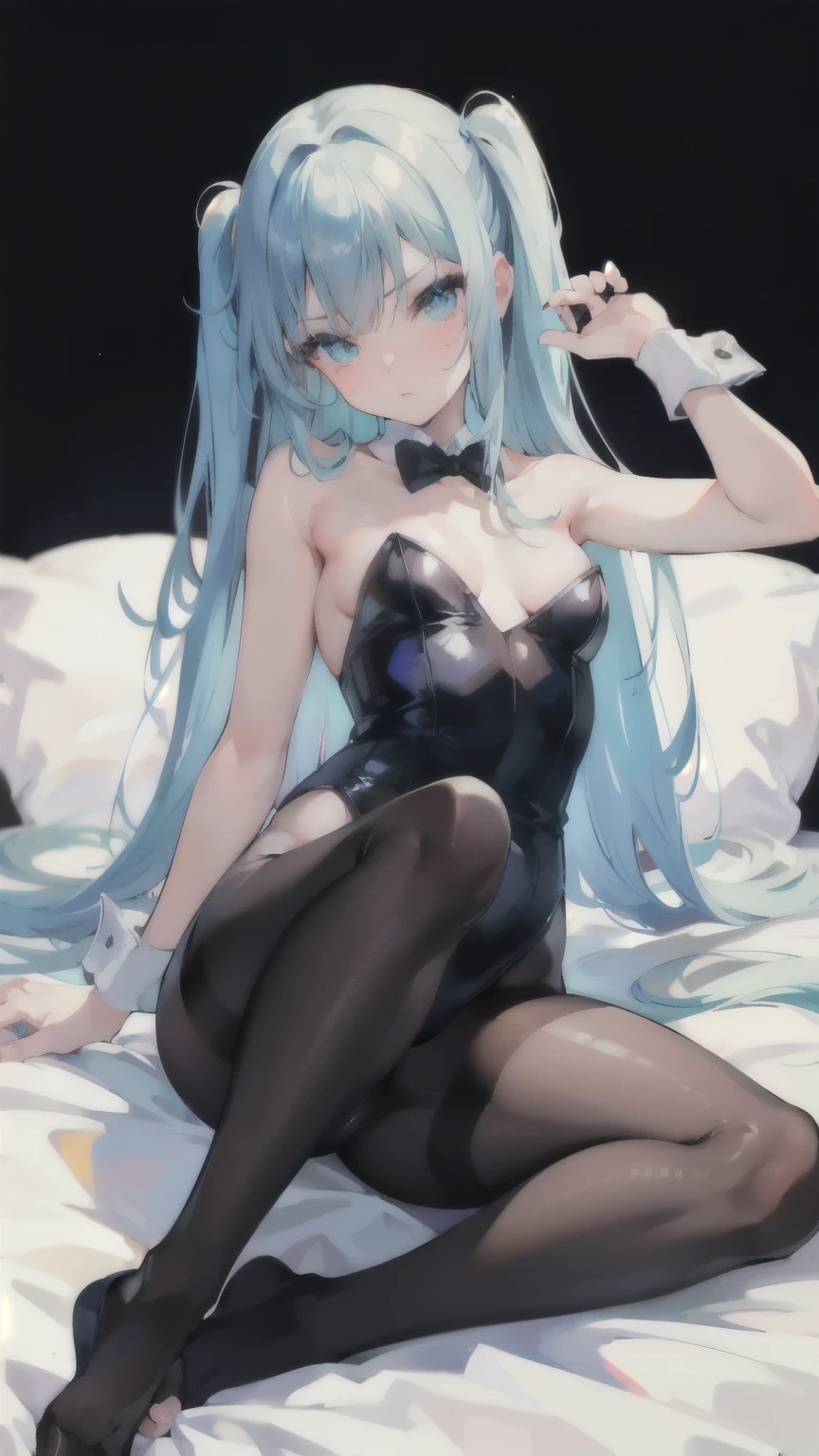 (Raw photo: 1.2), highest quality, beautiful detailed girl, Bunny girl, angry face, highly detailed eyes and face, detailed and beautiful eyes, huge file size, High resolution, High resolution, 8k wallpaper, small details, highly detailed ticker uniform 8k wallpaper, light shines on your face, movie lighting, 16 year old girl, sexy pose, (photorealism: 1.4), figure, surrealism, from below, Super detailed, masterpiece, playboy bunny, fishnet pantyhose, lying on the bed