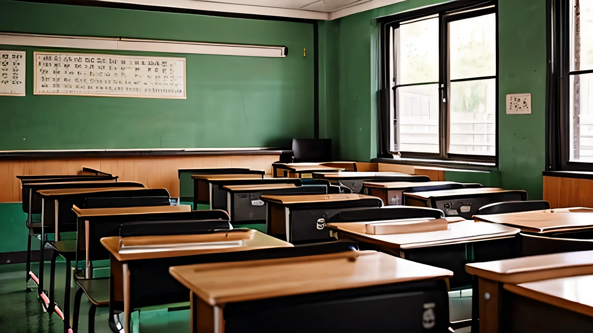  Classroom desks blackboard books Chinese class no people 