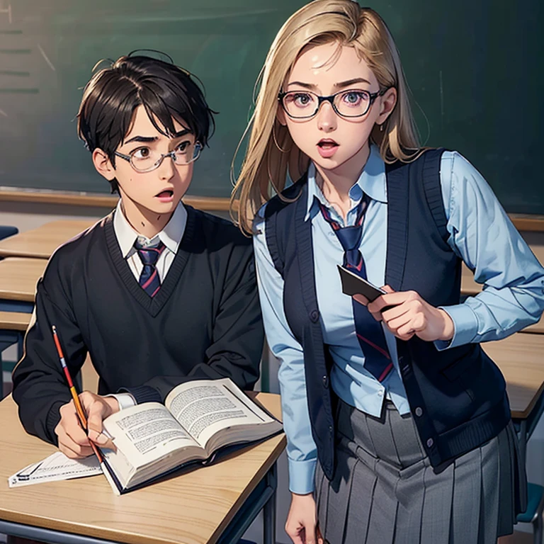 (Masterpiece, High Quality, 2D Animation), (Teacher and student interaction:1.5), (Engaging English lesson:1.0), (Visual Aids:1.0), (Interactive Activities:1.0), (Realistic Character Design:1.0), (Detailed Background:1.0), (Whiteboard:0.5), (Chalkboard:0.5), (Engaged Face Expressions:1.5), (Eyes on the Character:1.0), (Teacher wearing formal attire, Collared shirt, Tie, and Sweater Vest), (Student with open book, Pencil in hand, Focused Face,