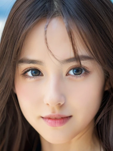 (((32k,high details,high detail、masterpiece,attention to detail,alone))),Raw photo & realistic atmosphere,beautiful dark blue eyes,detailed mouth,glossy lips,thin eyebrows,fine eyes、Soft white skin that shines in every detail、sheの深い黒色の目はとても美しいです,lip details、very beautiful face,very well-shaped face、lifelike face,shining beautiful lips,beautiful eyebrows,infinite reality, Realistic young gravure idol,she'she'she'she'she'she's a very cute woman , young gravure idol, young gravure idol, とても美しくてかわいい21 year old beautiful girl,incredibly beautiful and classy,21 year old beautiful girl,natural soft light,(shiny hair,,Beautiful and kind eyes:1.5),gentle smile,good shape big breasts,medium long hair,beautiful posture,no makeup,think ahead,bikini,Ocean,whole body,whole body写真,